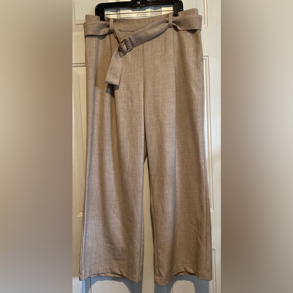 Esmaee Pleated Wide Leg Amora Pants Natural Tan Size XL Belt Women’s NWT